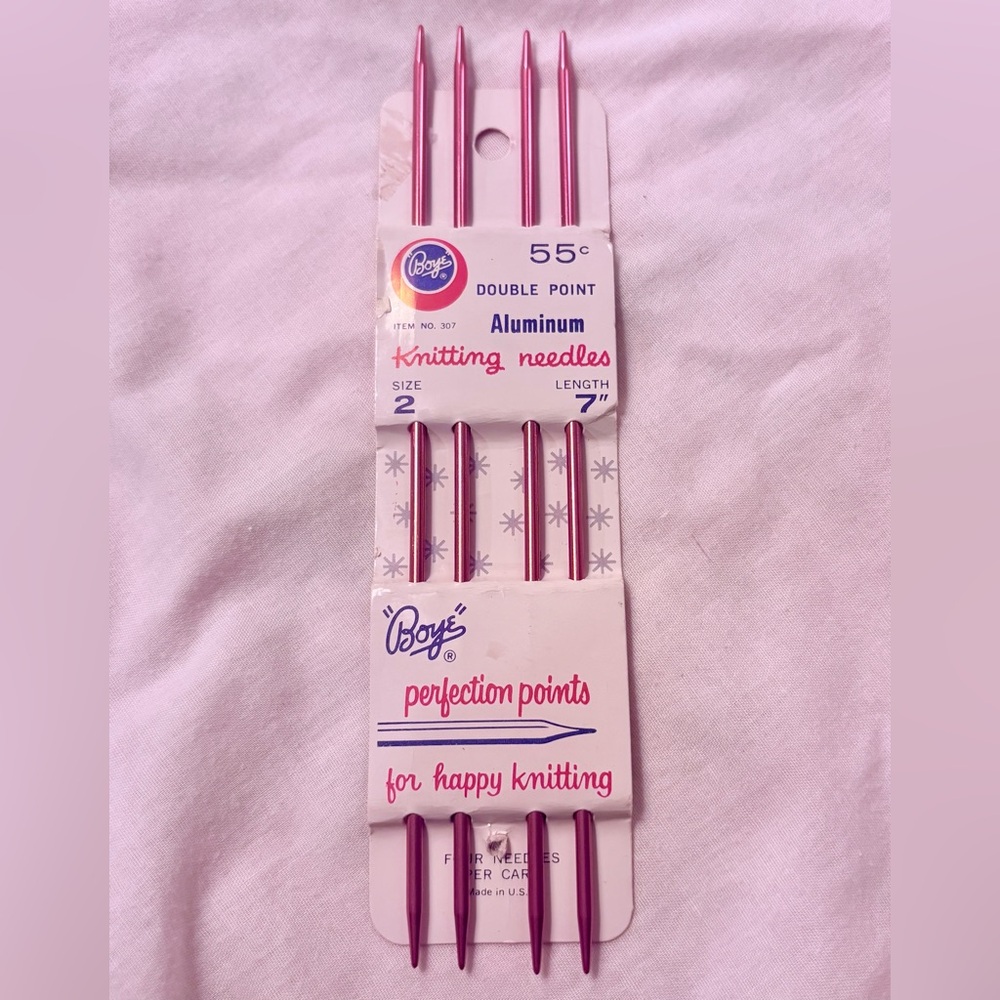 NIP Vintage set of Boye Double Point Pink Aluminum Knitting Needles